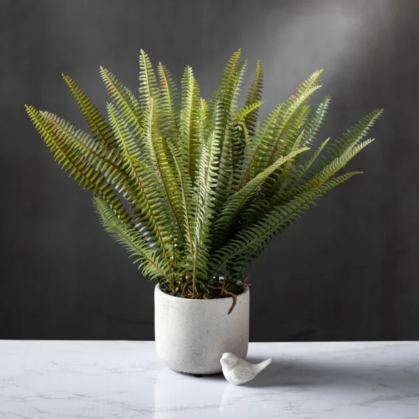 14'' Faux Fern Plant in Stone Pot - Image 2