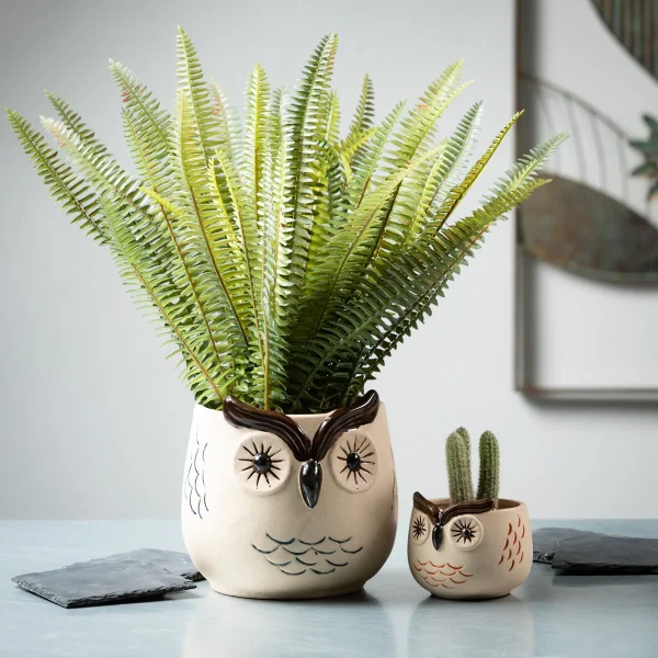 14'' Faux Fern Plant in Stone Pot - Image 4